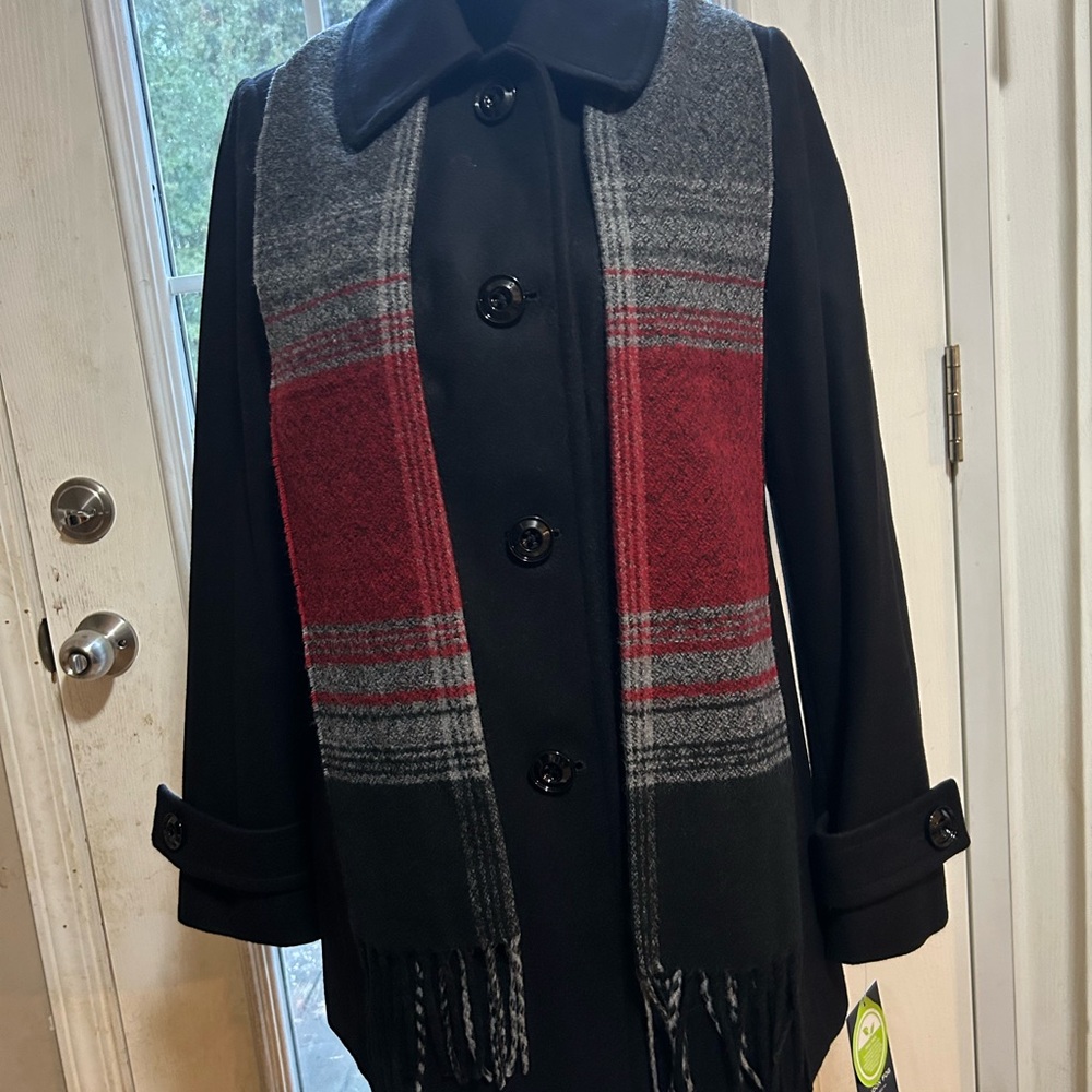 London Fog Black and Red Pea Coat